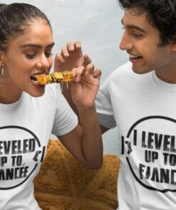 Leveled Up to Fiance/Fiancee Matching Set, Fun Gamer Engagement Gift for Him/Her